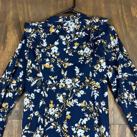 J Crew Womens Blouse Blue Multicolored Floral Ruffle Button Down Long Sleeve M - Picture 11 of 12